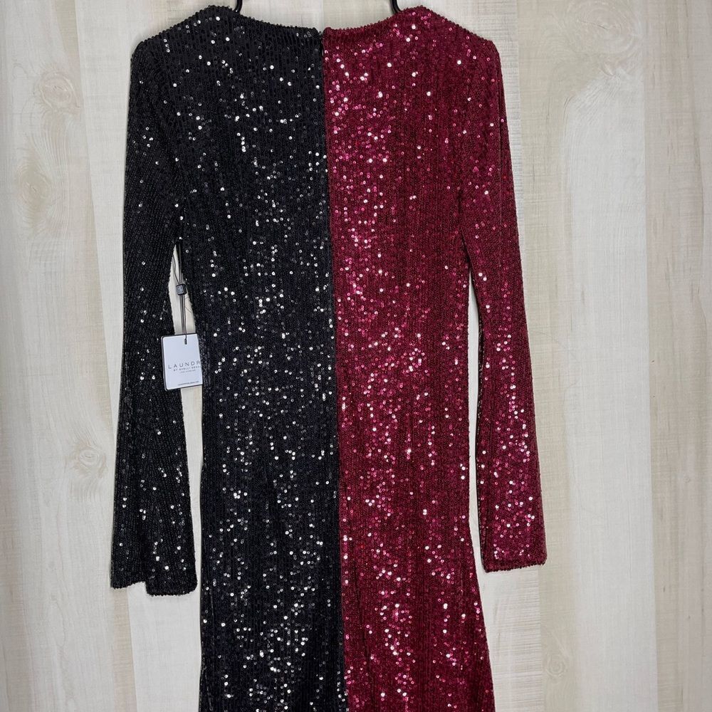 New with tags Laundry by Shelli Segal red black sequin long sleeve dress, sz 6 - Picture 8 of 15